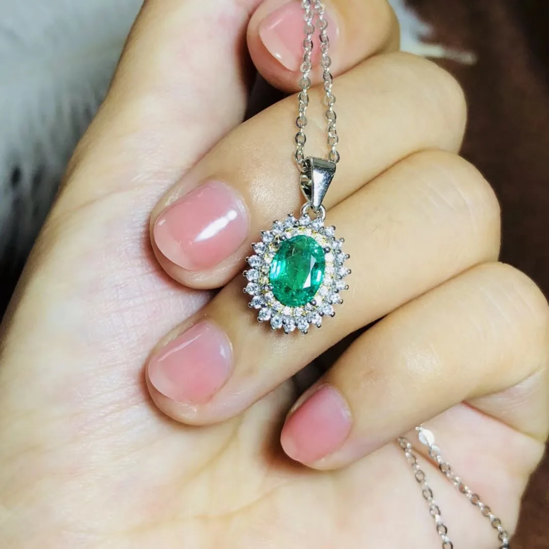 

BOEYCJR 925 Sterling Silver Colombia Emerald Necklace Chain Jewelry Energy Gemstone Pendant Necklace for Women Gift