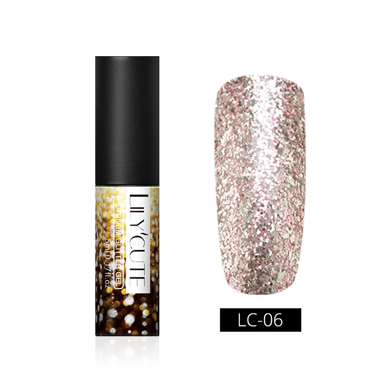 Gold LC-06 LILYCUTE косметика парфюмерия диспенсер 5 мл Платиновый Гель-лак со сверкающими блёстками розы цвета: золотистый, серебристый! полупостоянная био-Гели Soak Off УФ гель для ногтей лак для ногтей, гель - Цвет: Gold LC-06