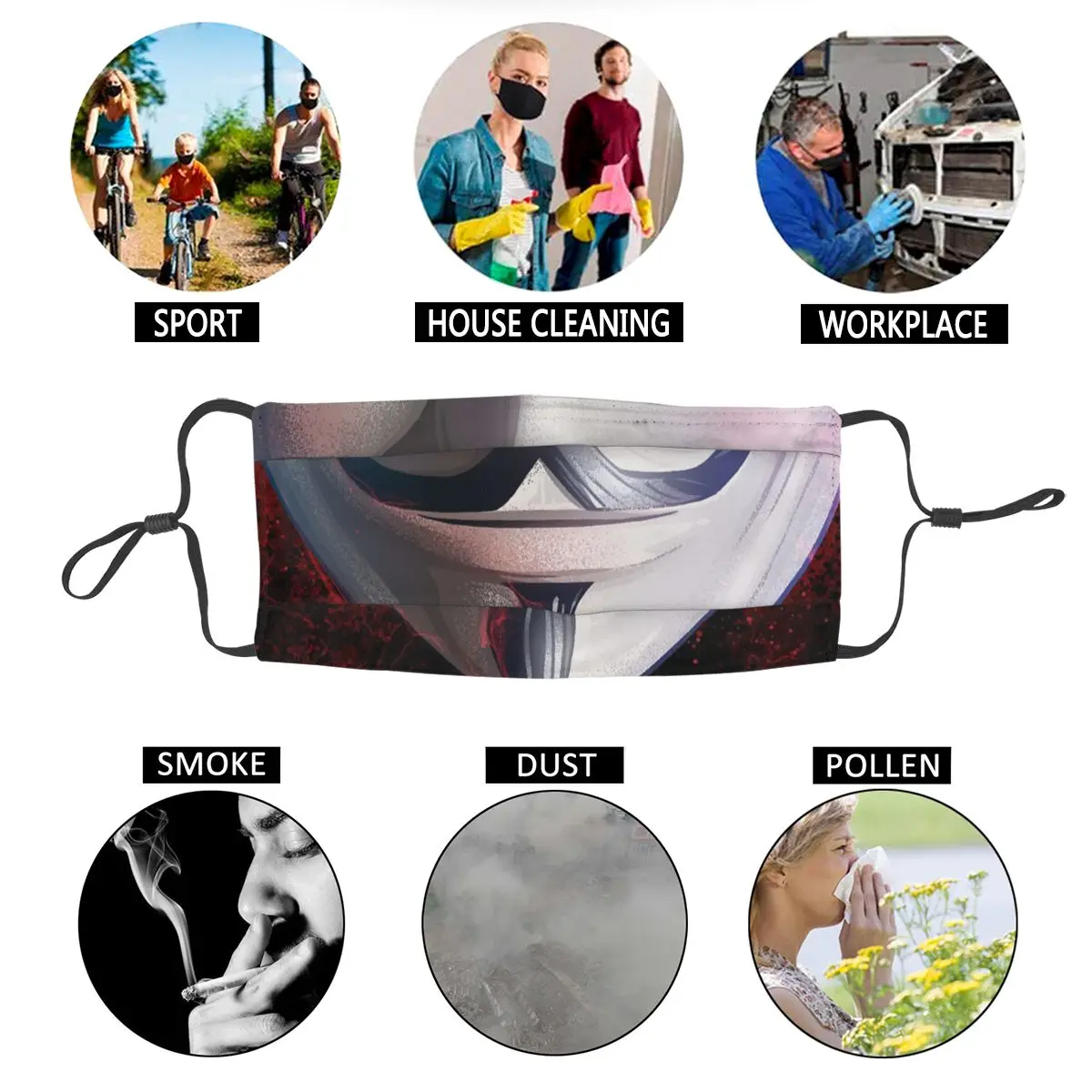 

Anonymous V For Vendetta Unisex Reusable Mouth Face Mask Revolution Anti Haze Dustproof Protection Cover Respirator Mouth Muffle