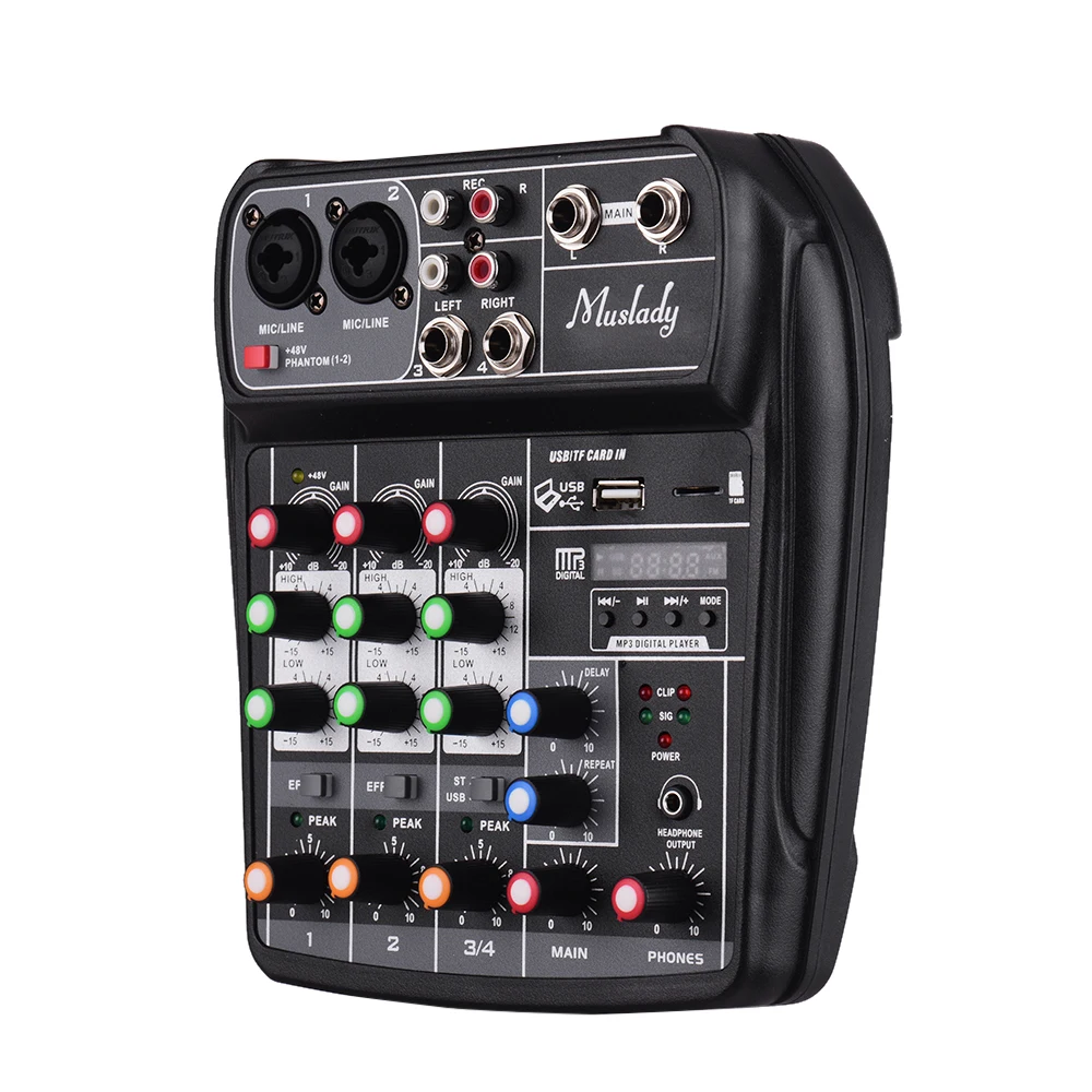 Muslady AI-4 аудио микшер компактная звуковая карта микшерный пульт Цифровой BT MP3 USB вход+ 48 В фантомное питание для записи музыки DJ