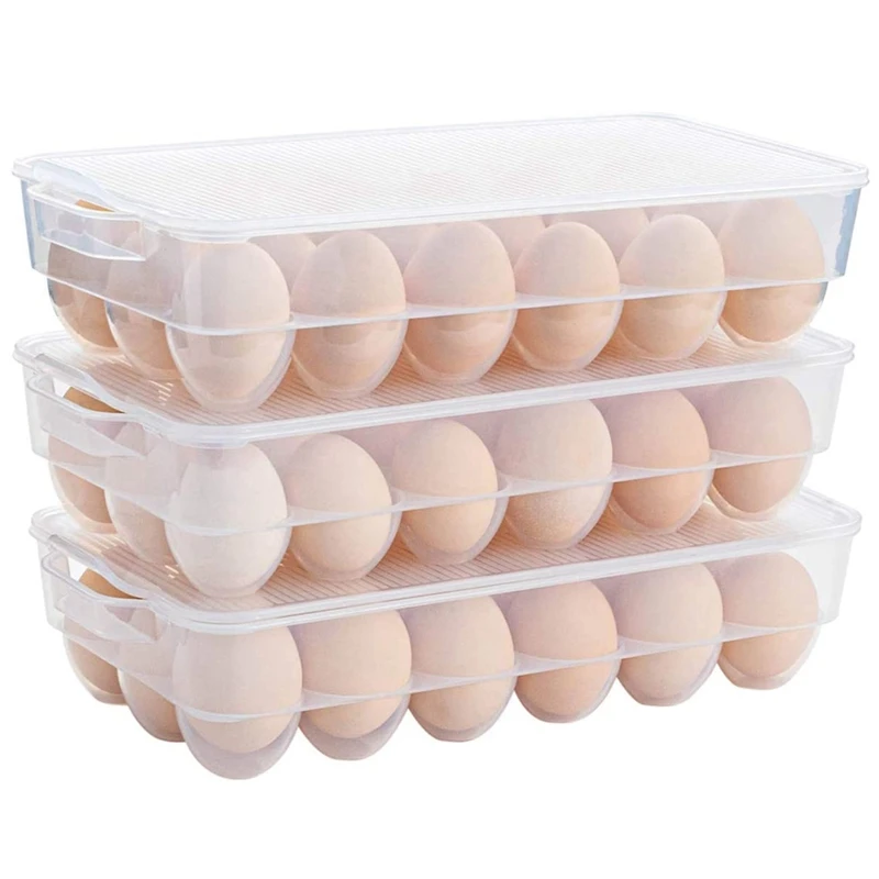 

Clear Covered Egg Holder 3-Pack, Plastic Egg Storage for Refrigerator, Egg Tray Container with Lid, Fits 18 Eggs
