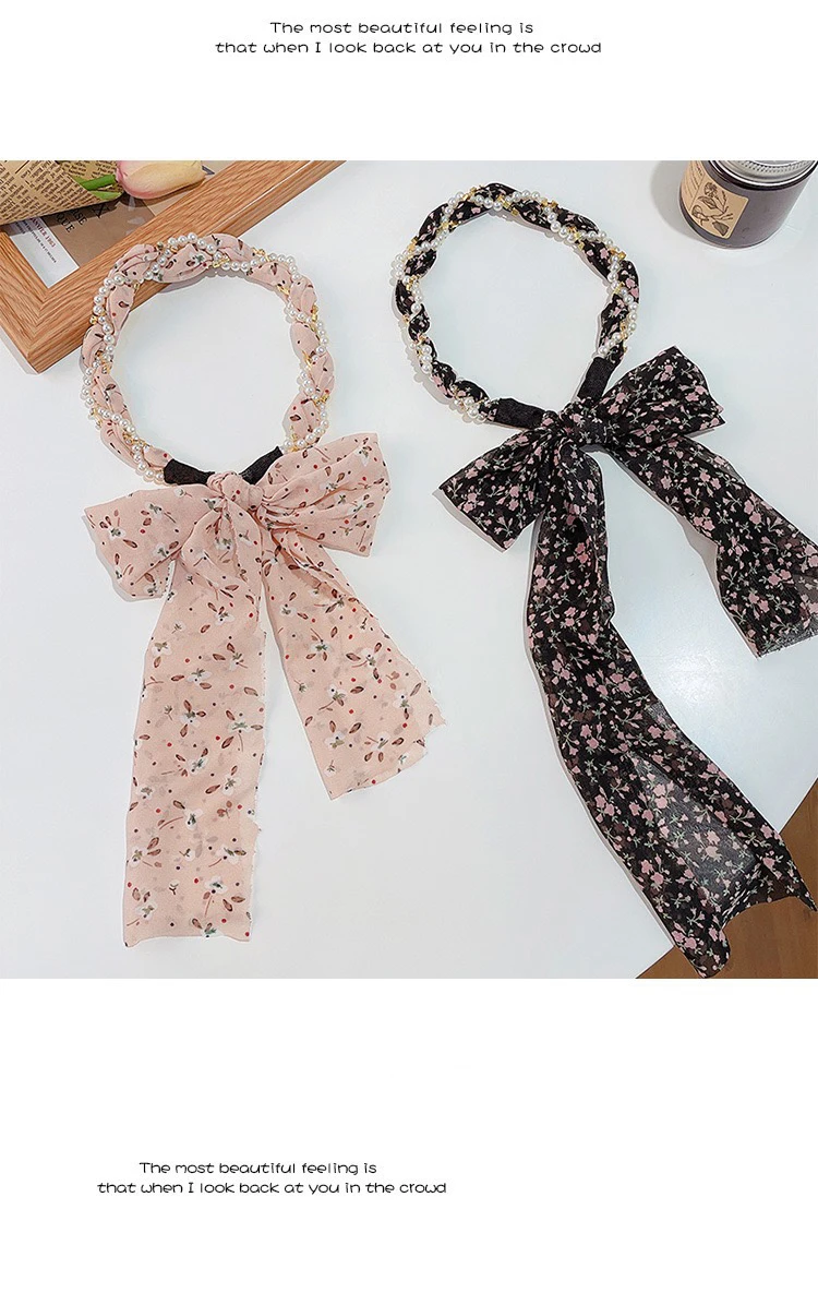 

Женская повязка на голову с жемчужинами и бантом