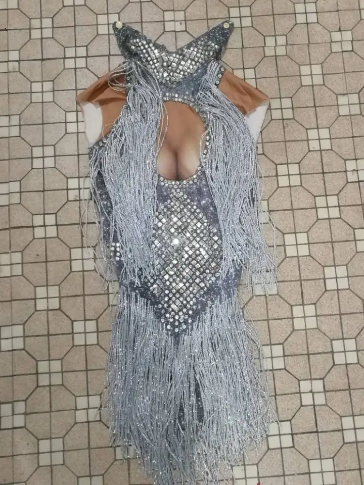 New Women Jumpsuit Stage Crystals Bodysuit  Sexy Rhinestones Skinny Rompers Nightclub Performance Costumes Pole Dancing Catsuits