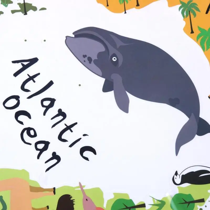 

VODOOL Animal World Map Colorful World Sticker Kids Home Wall Decor DIY Room Art Poster Kids Early Education Supplies 90 X 60 cm