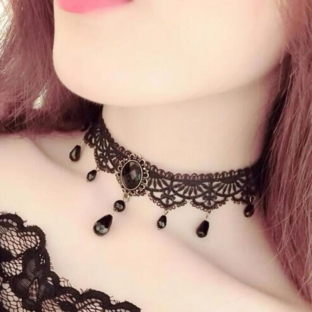 Женское бархатное ожерелье чокер черное с подвеской массивное Ювелирное