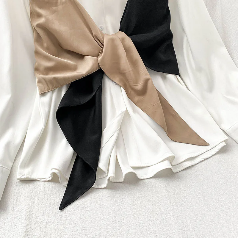 Tinomiswa с бантом Лоскутные рубашки из двух частей женские длинным рукавом