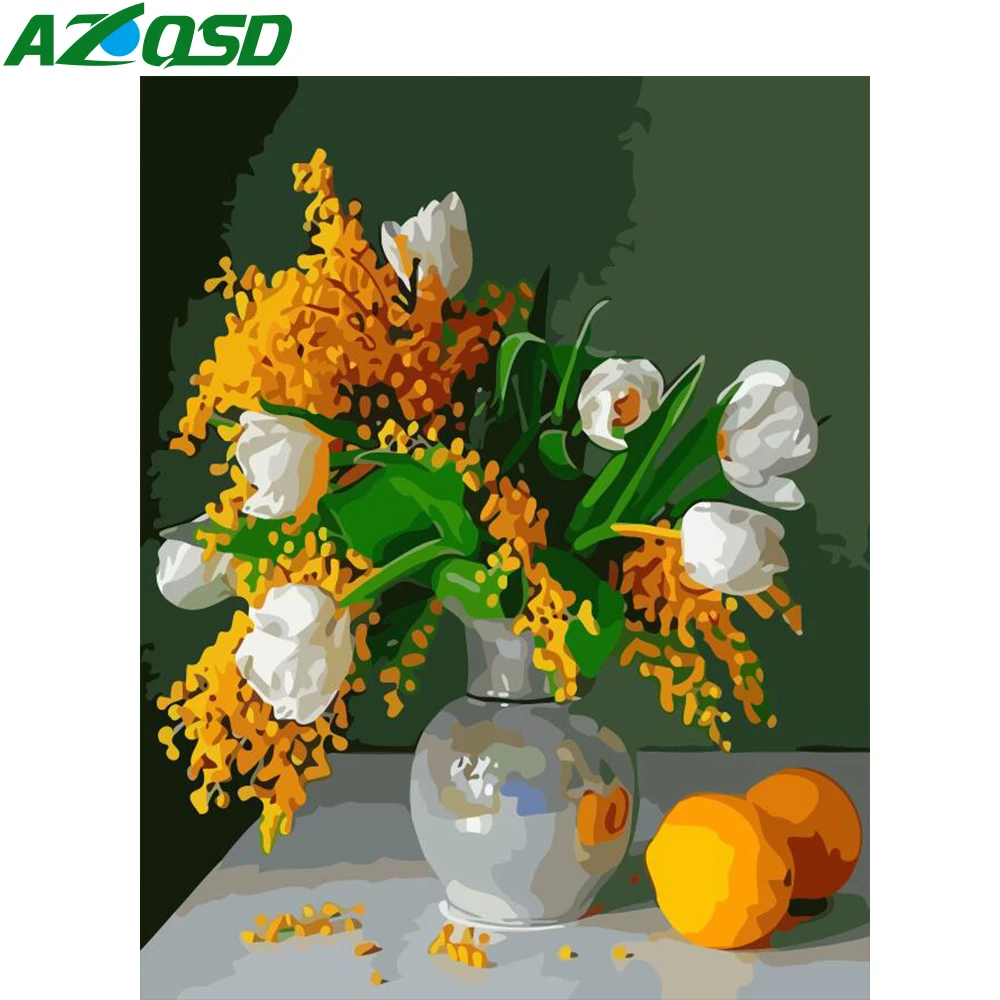 AZQSD DIY для взрослых Краски ing по номерам цветы акриловые 40x50 рамка отсутствует