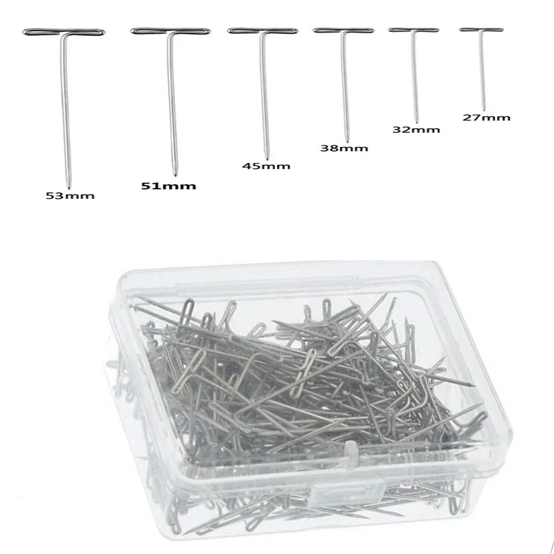 

100pcs/box 27-53 mm Stainless Steel T Pins for Wigs Making/Dressmaker Straight Pins T-pins Sewing Hair Needles Styling Tool