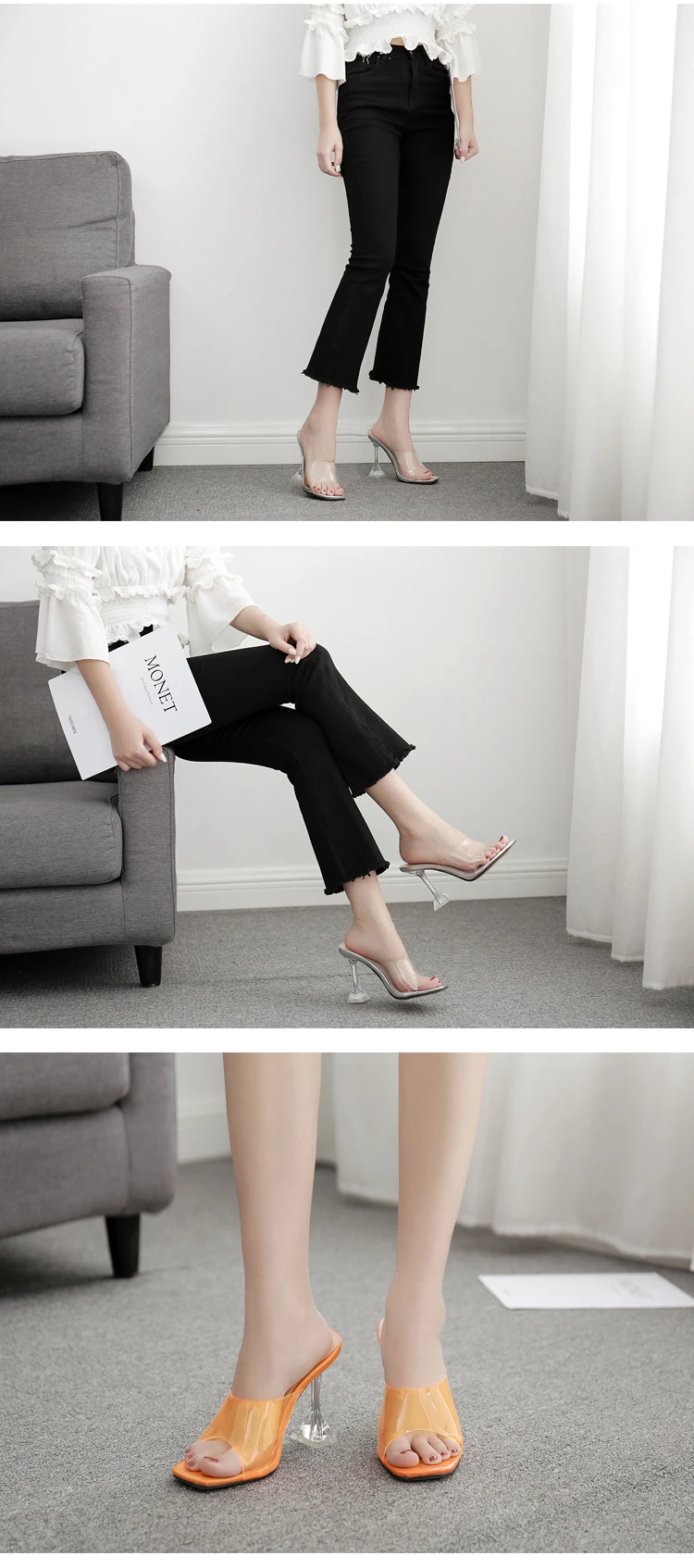 Eilyken Fashion PVC Jelly Women Slippers Summer Fashion Fluorescent Green Sexy Open Toed Transparent Crystal Heel Party Shoes