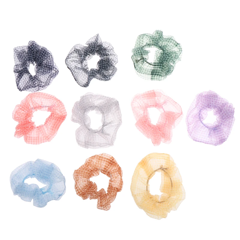 

Girls Headwear Rubber Hair Ties Transparent Ponytail Holder Organza Hair Scrunchies Women Plaid Scrunchie Elastic Hair Bands