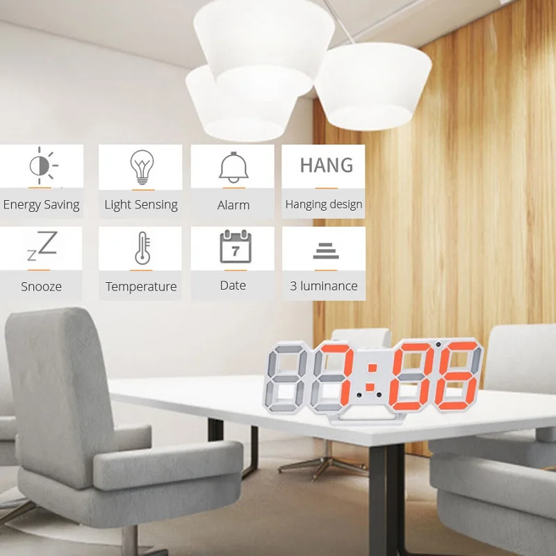 Светодиодные цифровые настенные часы с будильником и датой автоматическая