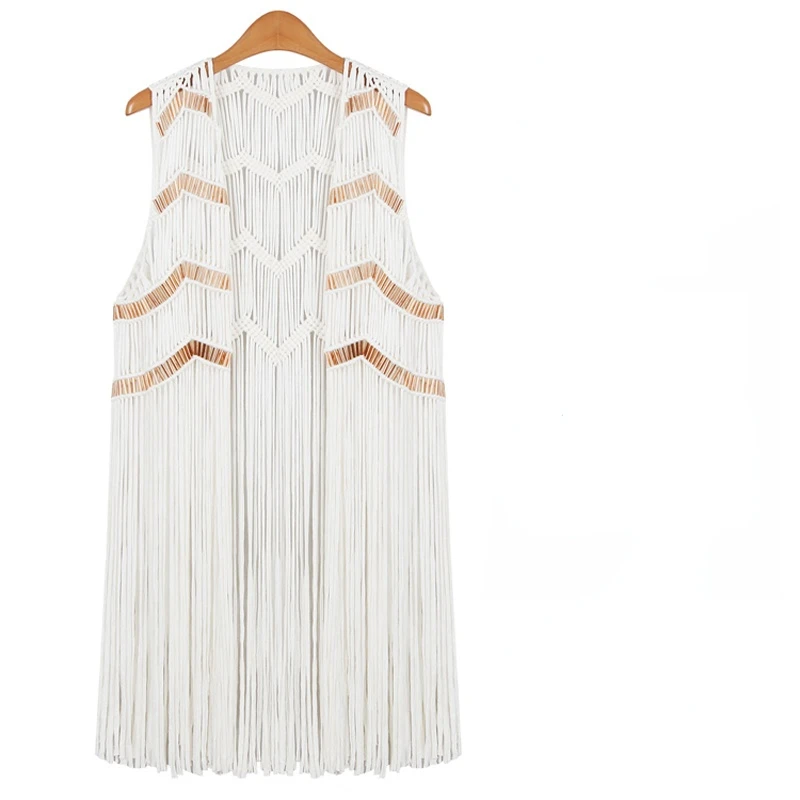 Женский винтажный жилет из хлопка без рукавов с кисточками | Женская одежда