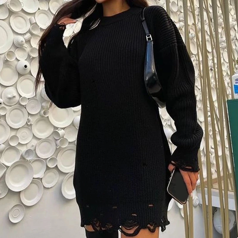 

Женский вязаный Свитер оверсайз Y2K, зеленый пуловер с круглым вырезом и длинным рукавом, топы, Повседневные Вечерние пикантные женские плат...