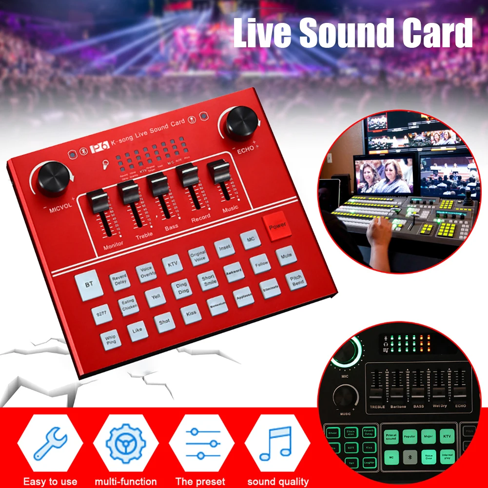 

Universal Plug And Play Dual Microphone External Live Sound Card Multifunction Broadcast Studio English Version Bluetooth