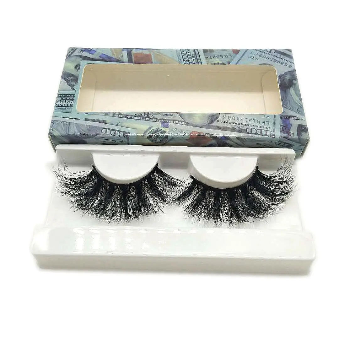 

25mm mink eyelashes top selling fashion dramatic 25mm mink eyelashes long wispy fluffy eyemake up use false lash with money box
