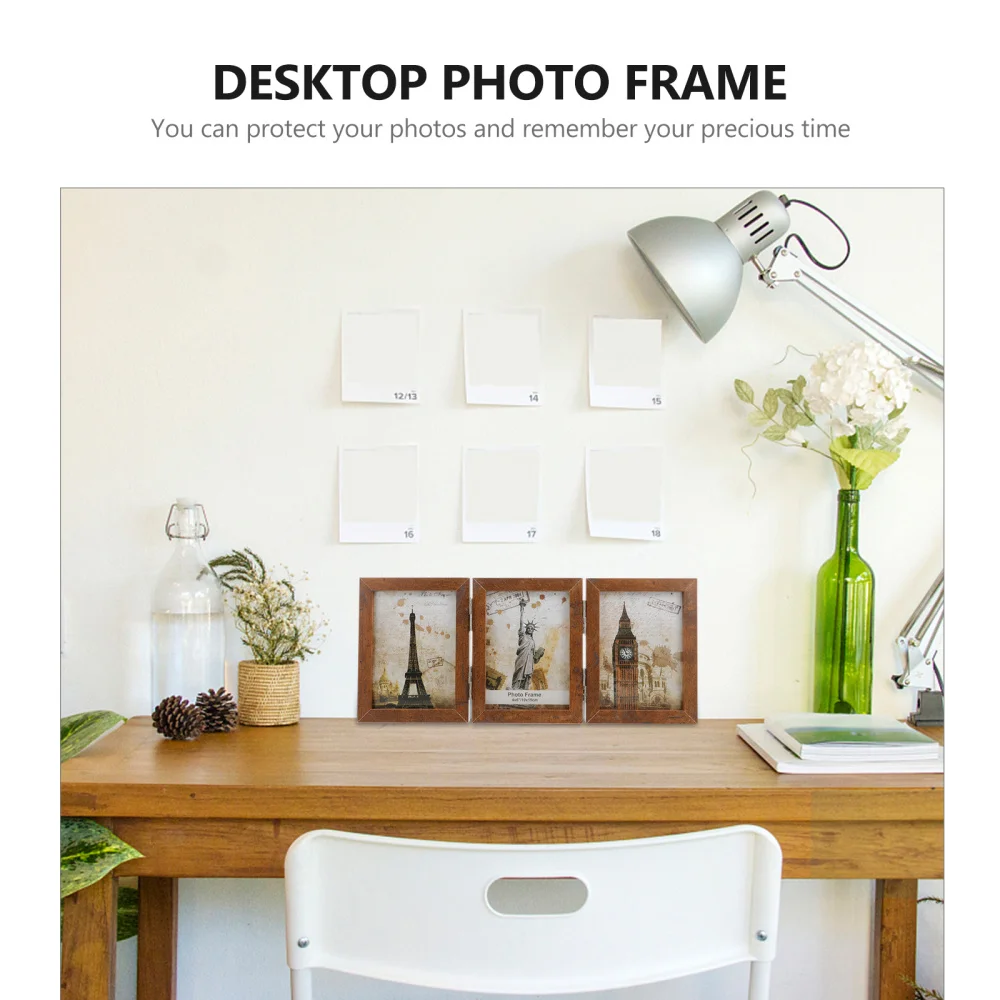 

1Pc Tri-fold Photo Frame Wooden Picture Frame Desktop Decor for Home Office