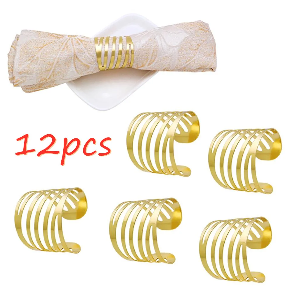 

12pcs Back Pattern Wedding Napkin Rings Table Decoration Hollow Out Family Reunion Daily Use Napkin Buckle Holder