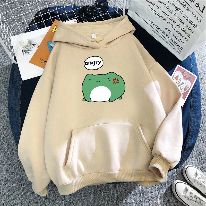 

Women Cool Fashion Casual Hooded Print Hooded Harajuku Hip Hop Female Tops Winter Angry Frog Hoodies Unisex Oversized Sweatshirt