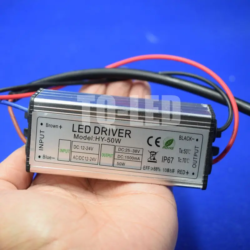 50 Вт Светодиодный драйвер высокой мощности AC/DC12-24V до DC25-38V 1500 мА водонепроницаемый источник питания