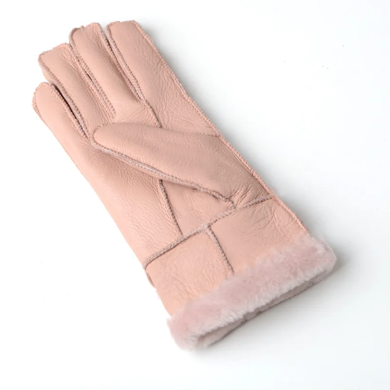 Fashion sheepskin wool gloves ladies winter warm outdoor riding points sheep fur one leather HN283 | Аксессуары для одежды