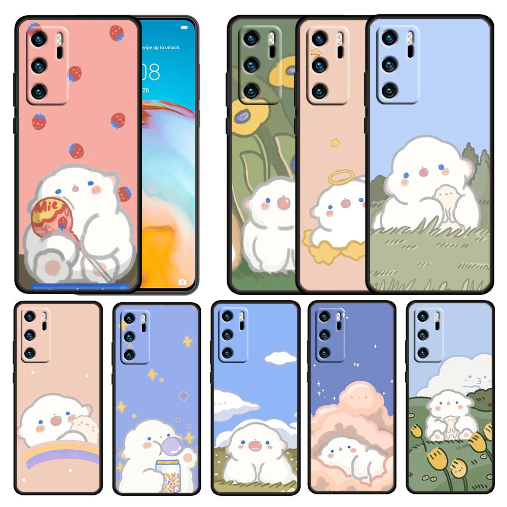 

Cartoon Sheep Cute Kawaii for Huawei P50 P40 E P30 P20 P10 P9 P8 Pro Lite mini 5G Soft TPU Silicone Black Phone Case Cover