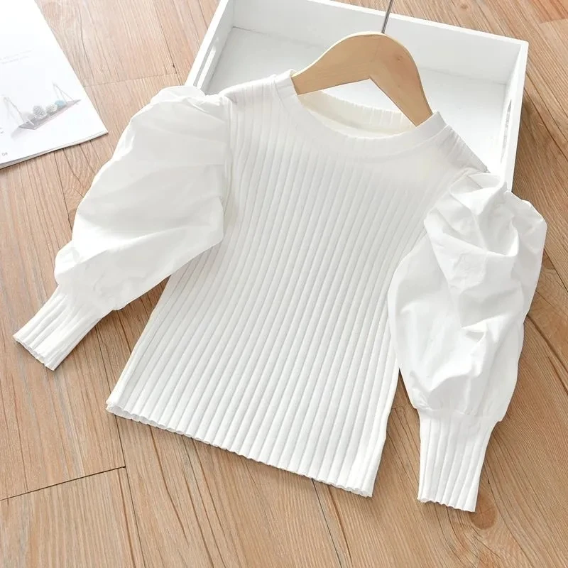 

Spring Girls Baby Bottoming Shirt New Children's Fashion Long-sleeved T-shirt Kids Outer Wear Puff Sleeve Sweater