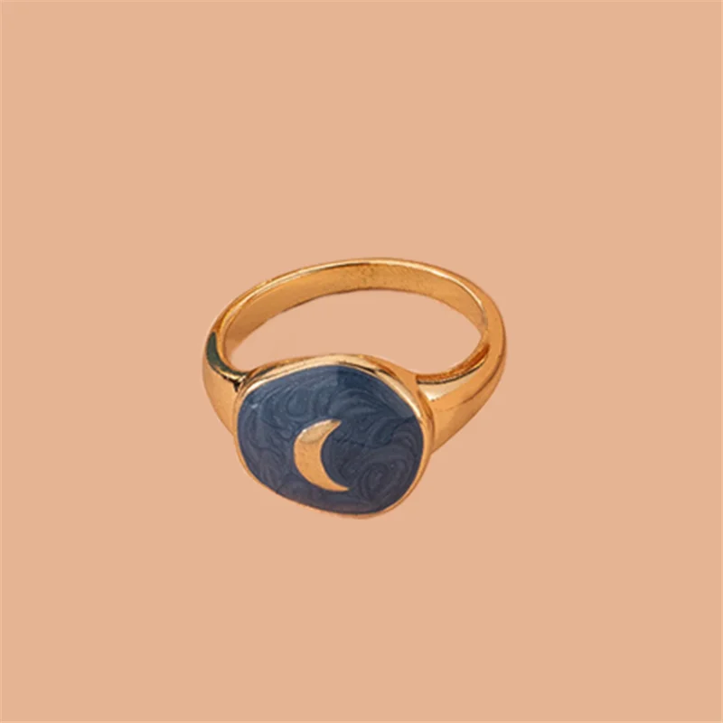 

Simple Lightning Star Moon Printing Enamel Pendant Ring Gray Green Orange Boys and Women Holiday Gifts Party Jewelry Wholesale
