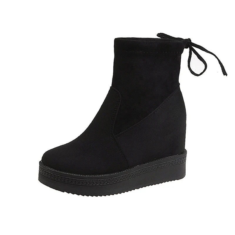 

Wedge Heel Martin Boots Women Suede Inner High And Low Tube Short Boots Wild High-Heeled Thick Bottom Sponge Cake Cotton Boots