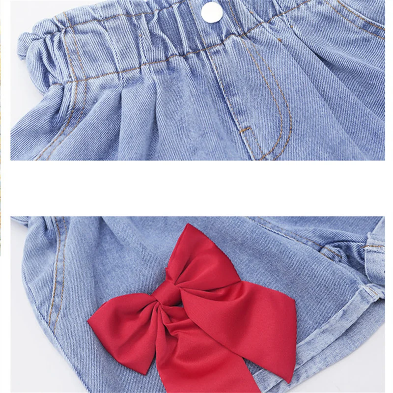 

Kids Summer Jeans Shorts for Girls 2021 New Children Short Denim Trousers Teens Shorts with Big Bow High Quality Girls Clothes