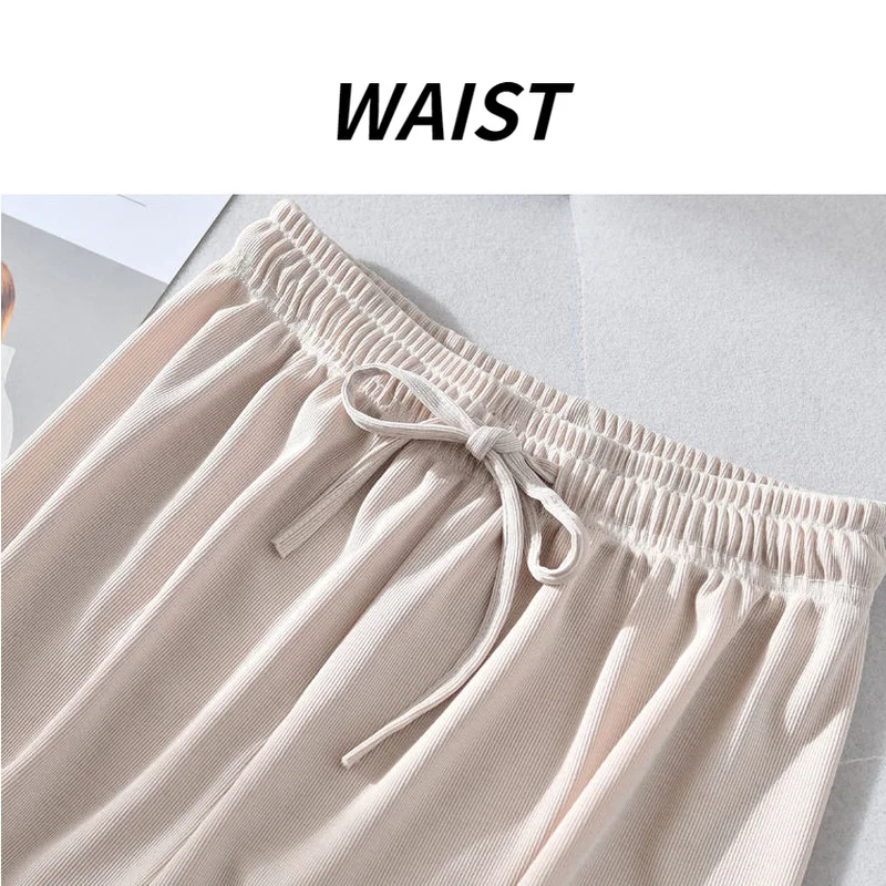 

Casual Pants Women Wide Leg Mujer Trousers Summer All-match Solid Black Streetwear Loose Drawstring Simple Korean Fashion New