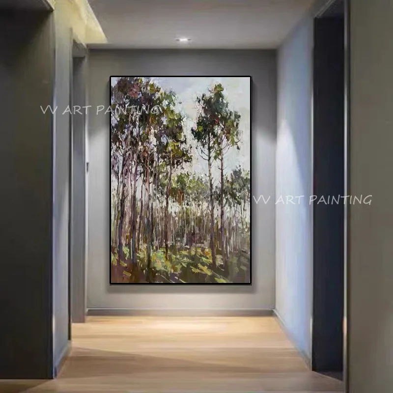 Большая масляная живопись с лесным деревом 100% ручная работа большой размер
