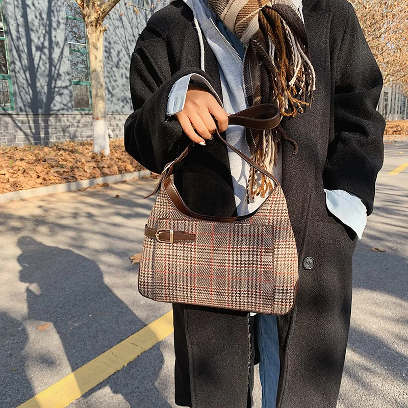 

New Fashion Women Plaid Shoulder Bag High Quality Brand PU Leather Saddle Handbag Ladies Vintage Tote Bags