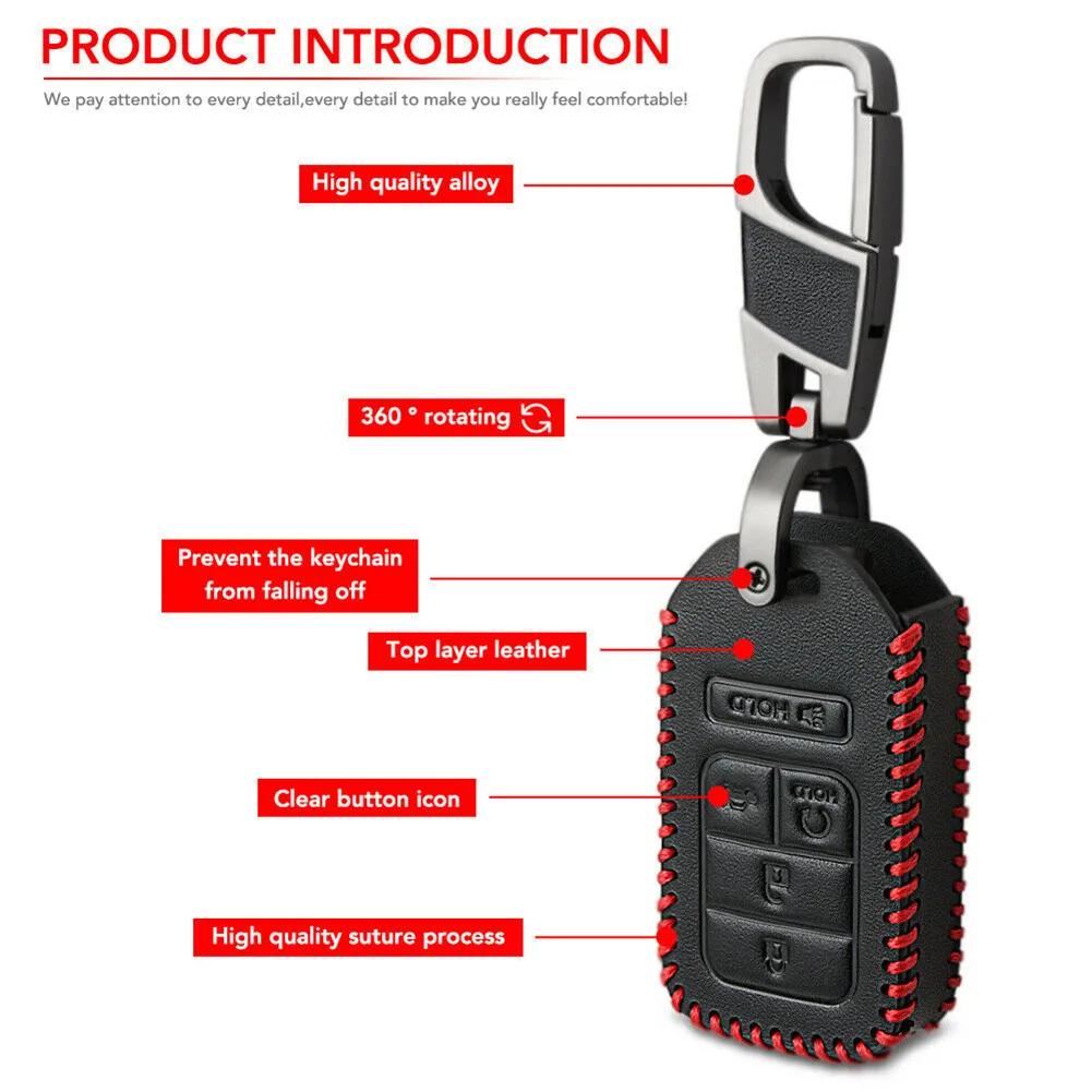 

Leather Car Key Case Parts 1 Pcs Chain Fob For Honda Civic Accord Pilot CR-V 2015-2018 Durable