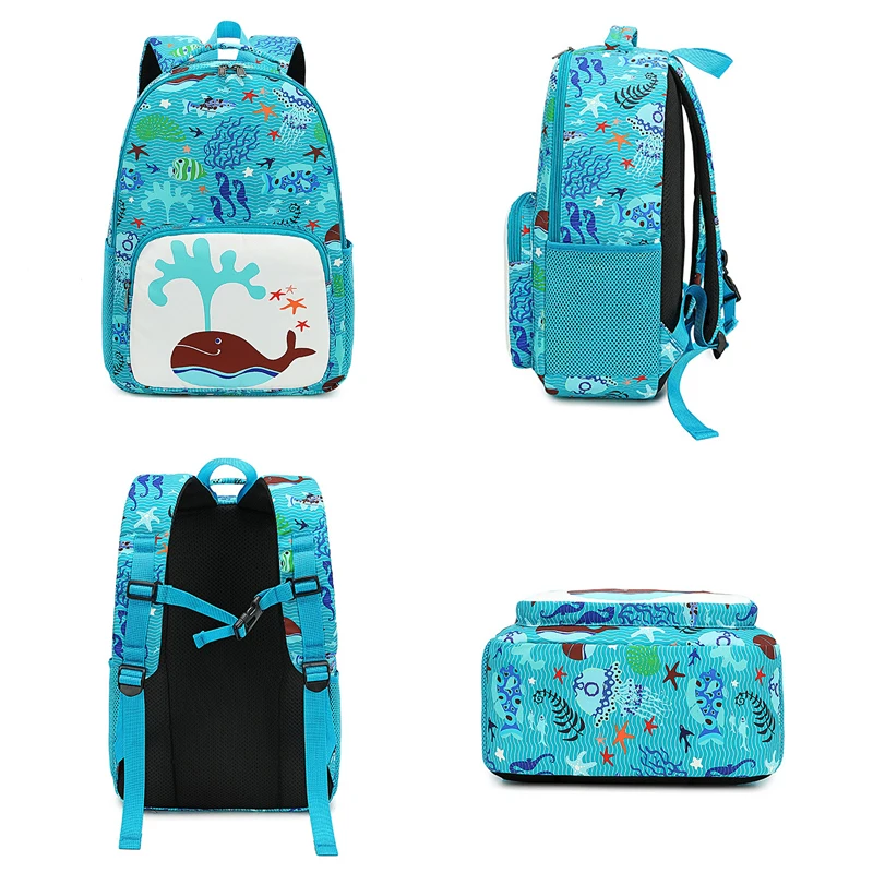 

Whale Ocean Printed Casual Backpack Primary School Boy Student SchoolBag Large Capacity Waterproof Lightweight Cartoon Backpack