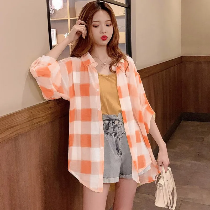 Женские клетчатые блузки рубашки с длинным рукавом Осенние желтые и черные