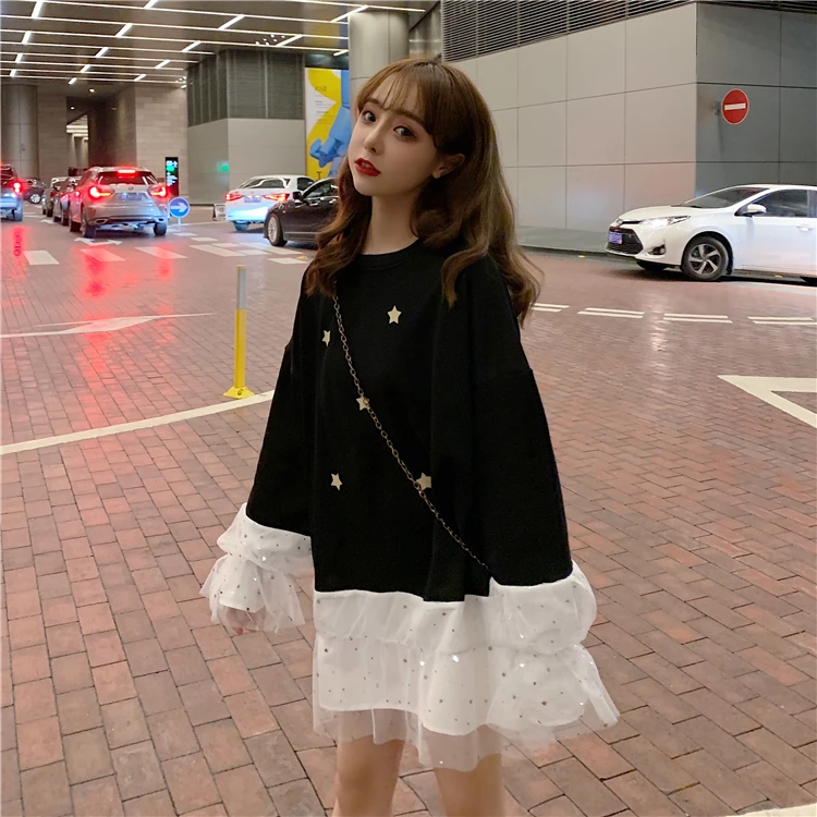 

Spring and autumn sweet patchwork mash full o-neck loose Korean style pullovers tops Women's Clothing high quality Sweatshirts