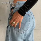 Женские пикантные широкие джинсы в стиле Харадзюку, джинсы с металлическими цепочками, свободные джинсы с высокой талией, корейский стиль 2020 cuteandпсихоз