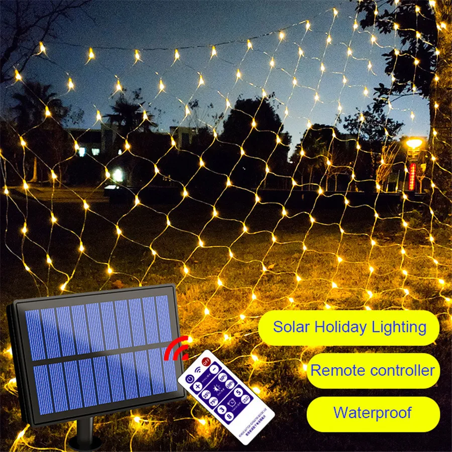 3*2M 192 Leds Solar Powered Mesh Net Fairy Holiday String Light & Remote Controller Indoor/Outdoor Decoration for Garden,Fence