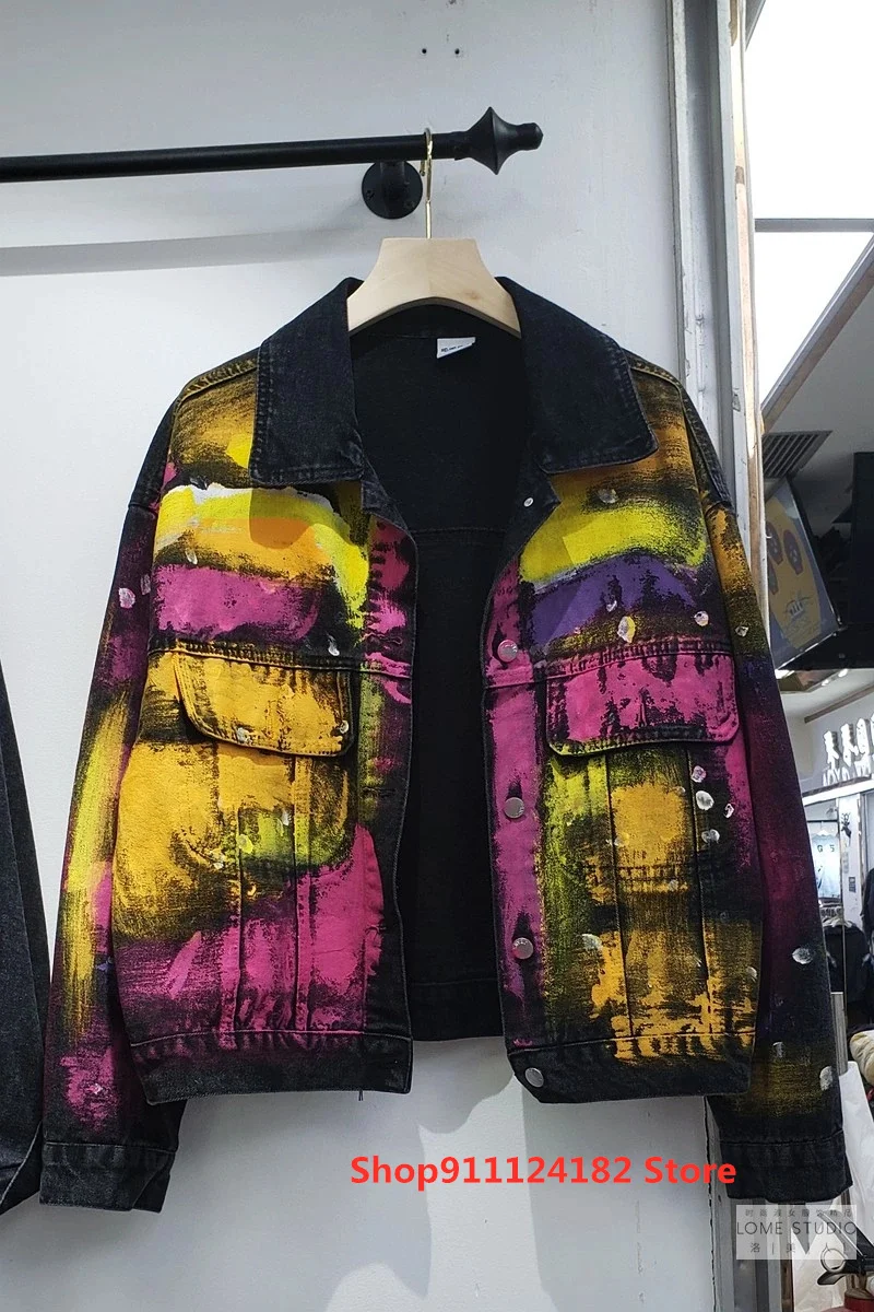 

European Station Spring and Autumn New Products Personality Street Handsome Graffiti Fashion Loose Denim Jacket Jacket Women