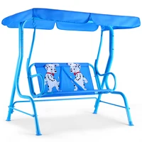 Costway Kids Patio Swing Chair Children Porch Bench Canopy 2 Person Yard Furniture Blue OP3036