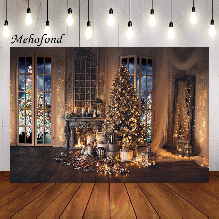 

Mehofond Photography Background Winter Christmas Tree Fireplace Glitter Kids Family Portrait Decor Backdrop Photo Studio Props