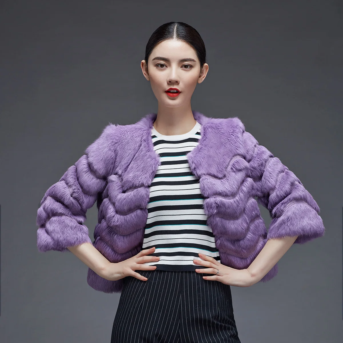 2019 осень и зима настоящий кроличий мех короткое тонкое пальто Верхняя одежда для