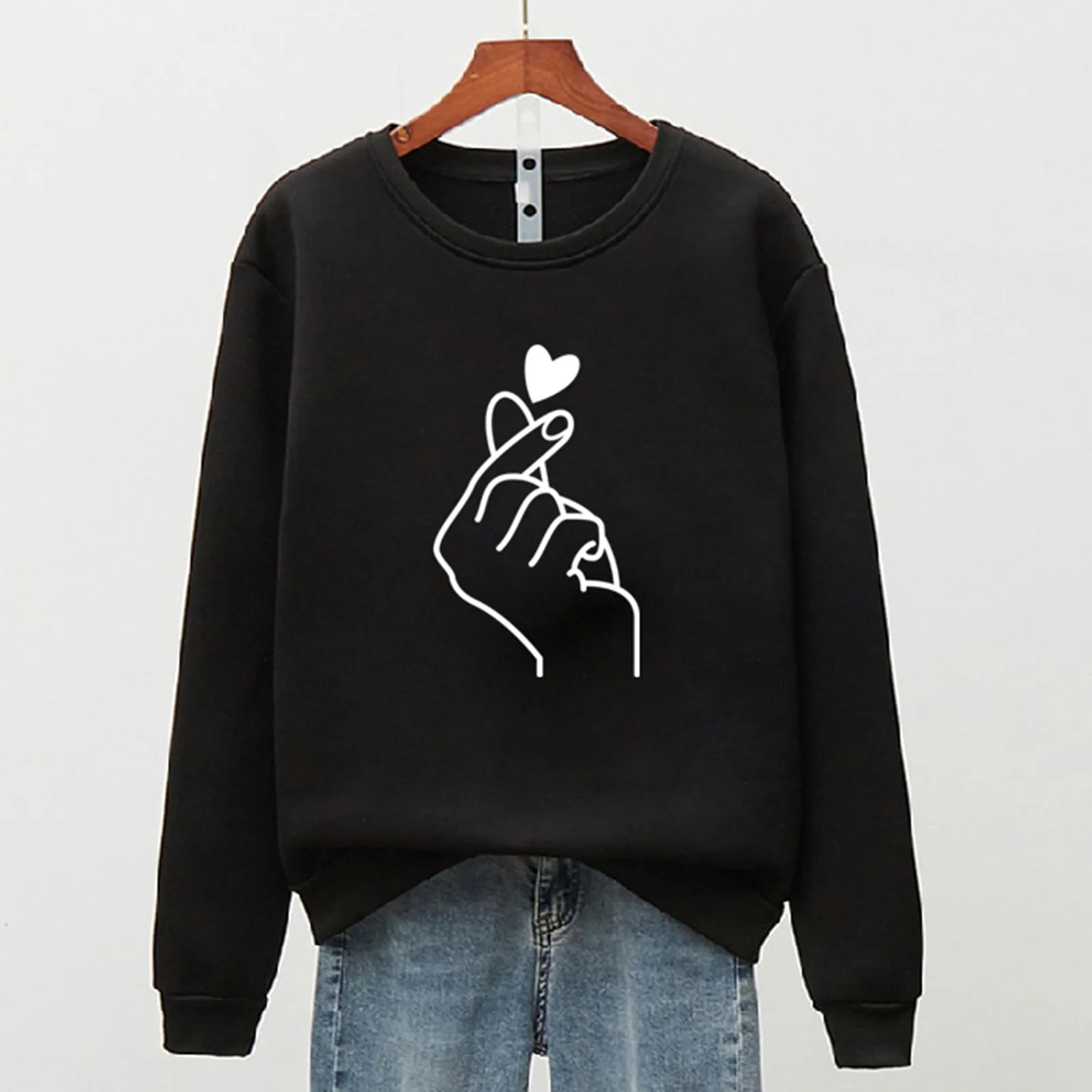 Plus Size Hoodie Women Fashion Finger Heart Printed Ladies Casual Long Sleeve Sweatshirt Pullover Hoodies Tops Blouse Sudaderas