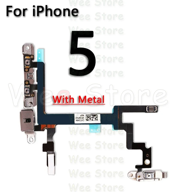 Высокое качество для iPhone 6, 6s, 7, 8 Plus, 5, 5S, SE, 5C, кнопки отключения звука и громкости, гибкий кабель с металлическим держателем, запчасти - Color: For iPhone 5