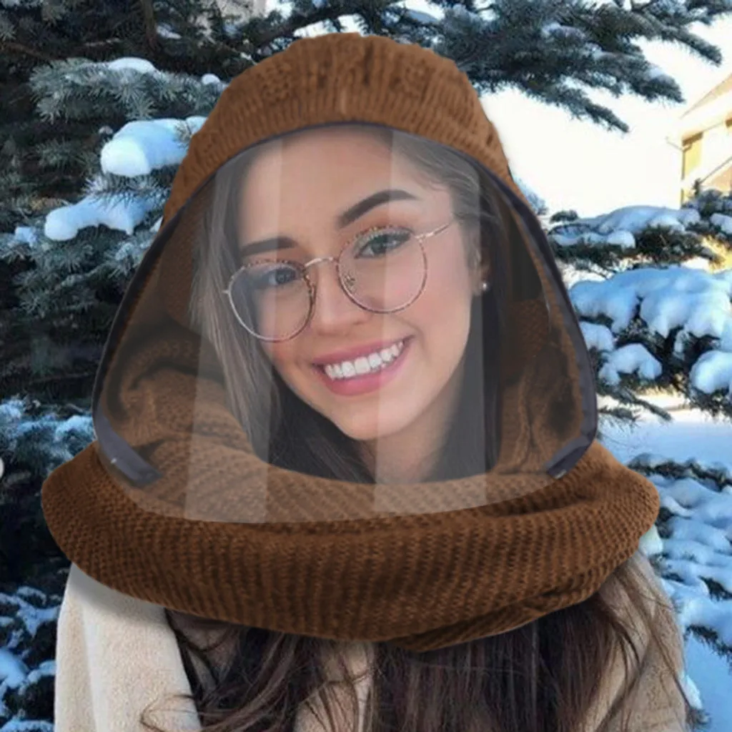 

Adult Full Face Mask Hat Beanies Transparent Scarf Unisex Hat Winter Skullies Scarf Warm Full Face Unisex Dustproof Mask Cap#YL5