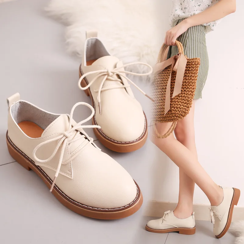Кожаные женские туфли оксфорды для девочек и их мам Модные на шнурках каждый день