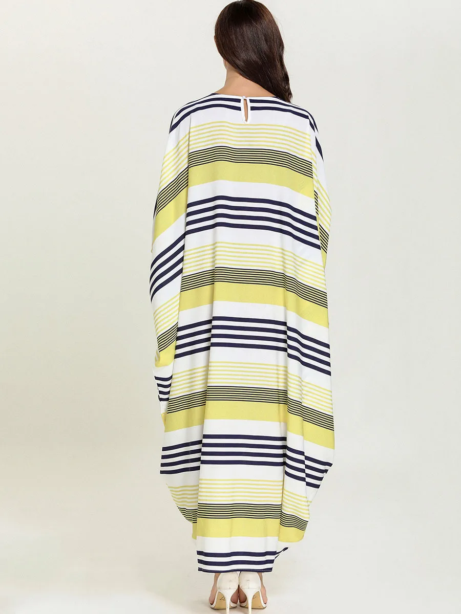 Марокканский кафтан удобное модное осеннее желтое Полосатое платье большого