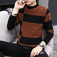 winter mens knitted sweater autumn winter casual o neck striped slim knittwear mens sweaters pullovers jumper pull homme