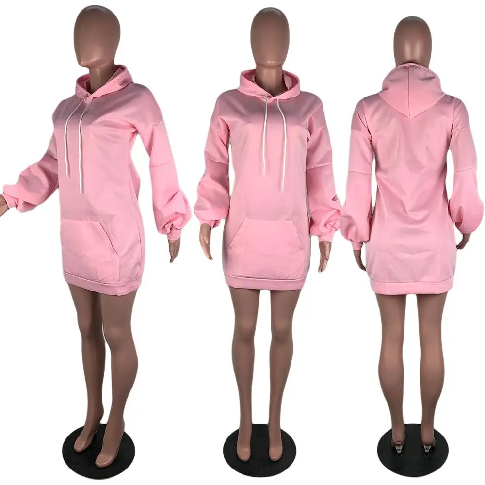 

Echoine Cute Hoodies Mini Dress Women Autumn Winter Puffle Sleeve Casual Pocket Hooded Dresses Party Club Outfits Fashion New