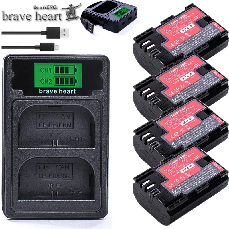 charger and 4battery Bateria LPE6 LP-E6 LP E6 E6N LPE6N LP-E6N батарея для камеры Япония Sanyo батарея для Canon EOS 5DS R 5D Mark II 5D 6D 7D 80D - Цвет: charger and 4battery